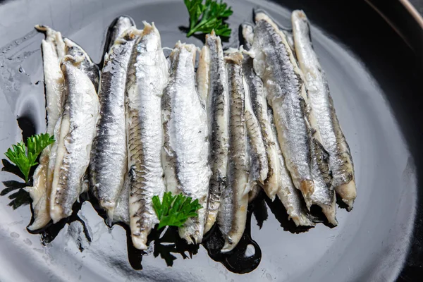 Sardiner Filé Ansjovis Fisk Och Skaldjur Hälsosam Måltid Mat Mellanmål — Stockfoto