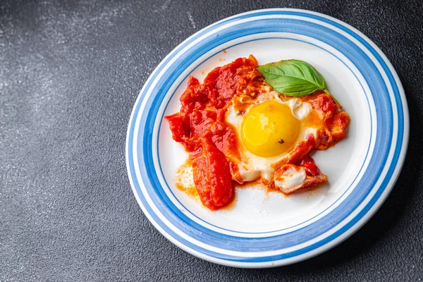 Shakshuka Tojás Paradicsom Bors Zöldségek Reggeli Egészséges Étel Snack Diéta — Stock Fotó