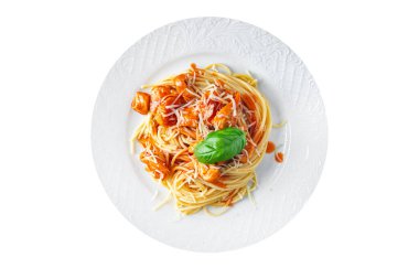 makarna domates sosu tavuk eti taze sağlıklı yemek atıştırmalığı fotokopi masasında yiyecek arka planı 