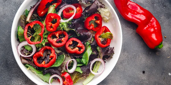 Poivre Paprika Salade Légume Doux Feuilles Vertes Plat Frais Repas — Photo