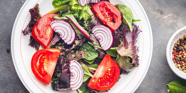 Salada Tomate Cebola Alface Refeição Fresca Prato Vegetal Comida Lanche — Fotografia de Stock