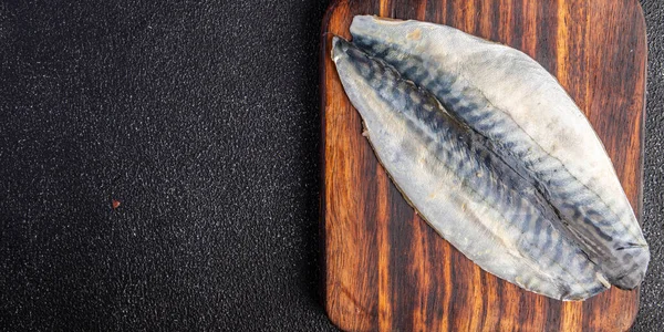 Makrele Rohen Fisch Meeresfrüchte Kochen Gesunde Mahlzeit Lebensmittel Snack Ernährung — Stockfoto