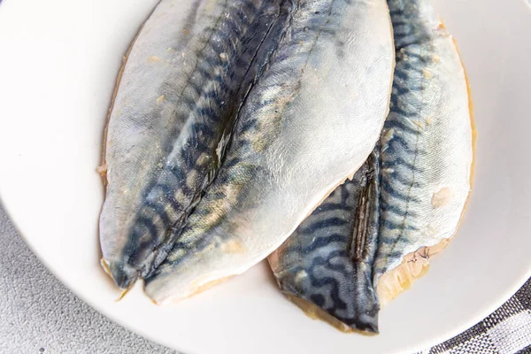 Makrill Fisk Skaldjur Matlagning Hälsosam Måltid Mat Mellanmål Kost Bordet — Stockfoto