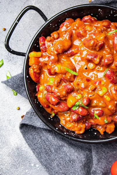 Hili Con Carne Bean Jagung Daging Saus Tomat Makanan Sehat — Stok Foto