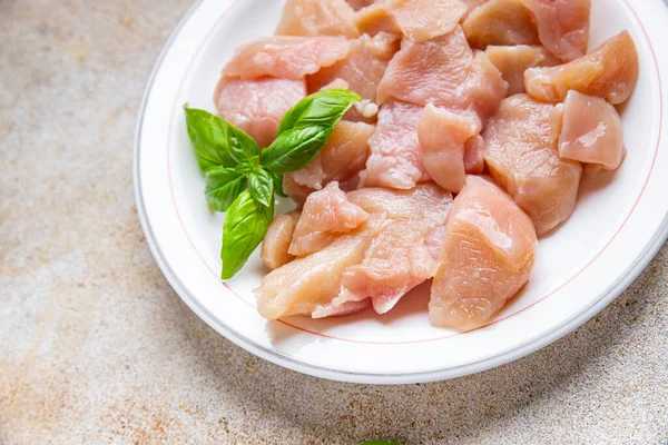 Daging Anak Ayam Mentah Daging Irisan Unggas Ayam Dada Makanan — Stok Foto