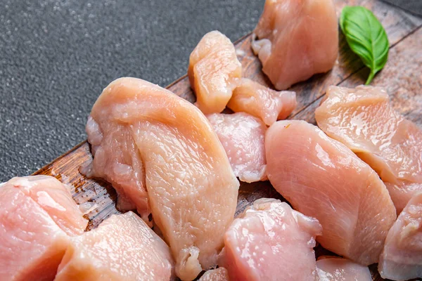 Daging Anak Ayam Mentah Daging Irisan Unggas Ayam Dada Makanan — Stok Foto