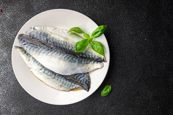 Filet Makrele Rohen Fisch Meeresfrüchte Kochen Mahlzeit Essen Snack Auf — Stockfoto