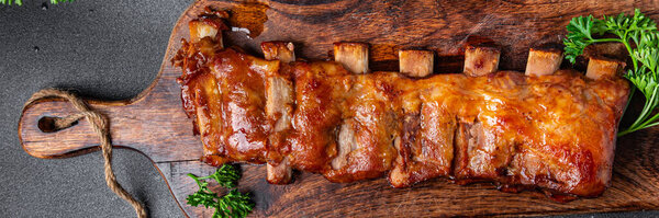 pork ribs grill barbecue fried meal food snack on the table copy space food background 