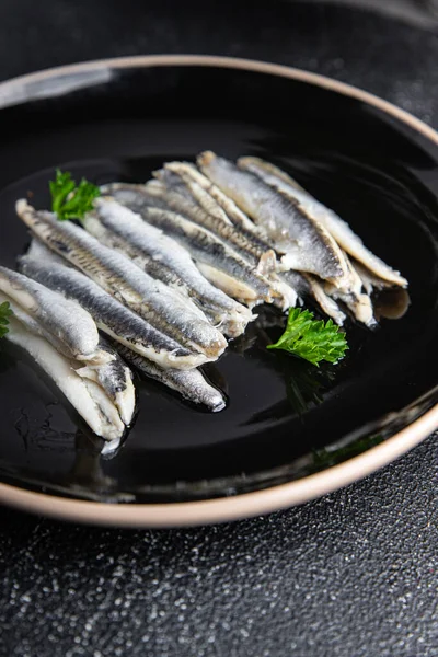 Ψάρι Σαρδέλες Φιλέτο Γαύρος Θαλασσινά Γεύμα Φαγητό Στο Τραπέζι Αντίγραφο — Φωτογραφία Αρχείου