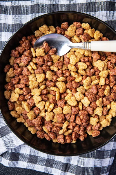 Cornflakes Vollkorn Frühstück Milch Mahlzeit Lebensmittel Snack Auf Dem Tisch — Stockfoto