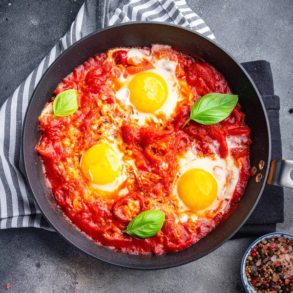 Ovo Frito Tomate Shakshuka Café Manhã Ovos Vegetal Refeição Comida — Fotografia de Stock