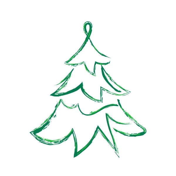 Weihnachtsbaum 2022 Fichtengrünes Symbol Neujahr Einzeilige Pinselzeichnung Umrissstil Vektor Illustration — Stockvektor