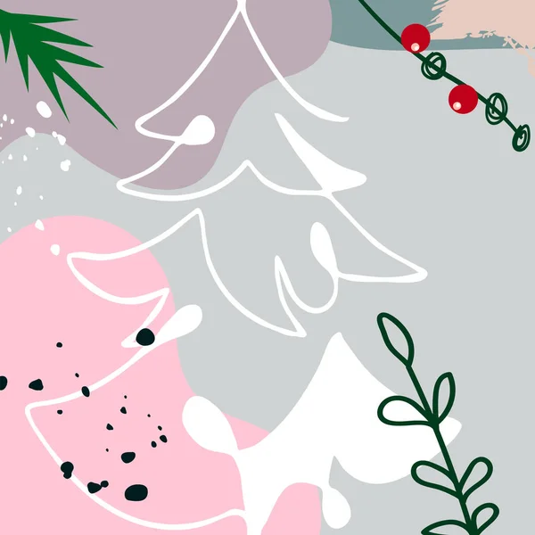Frohe Weihnachten Frohes Neues Jahr Trendiges Weihnachtsdesign Mit Handgezeichneten Strichen — Stockvektor