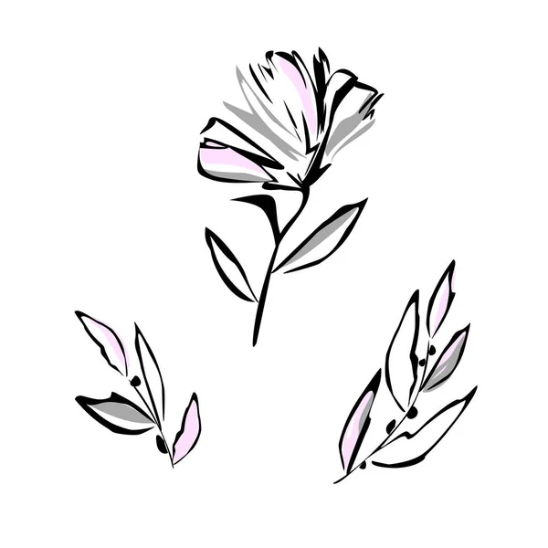 Abstract Geometrische Handgemaakte Bloem Bladeren Botanische Objecten Voor Bloemontwerp Schetsmatige — Stockvector
