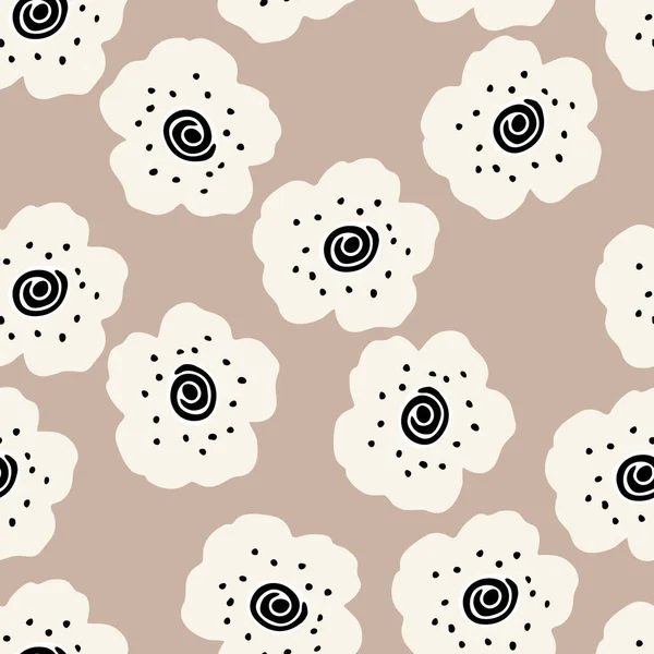 Nahtloser Hintergrund Mit Kindlich Primitivem Blumenmuster Weiße Einfache Blüten Auf — Stockvektor