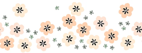 Nahtlos Horizontal Banner Hintergrund Mit Einfachen Floralen Muster Rosa Blüten — Stockvektor