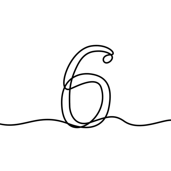 Шість Число Число Відображається Одна Тверда Лінія Векторна Ілюстрація Прості — стоковий вектор