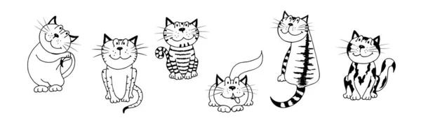 Смешные Милые Кошки Кавайские Животные Разных Позах Ручной Рисунок Объекты — стоковый вектор
