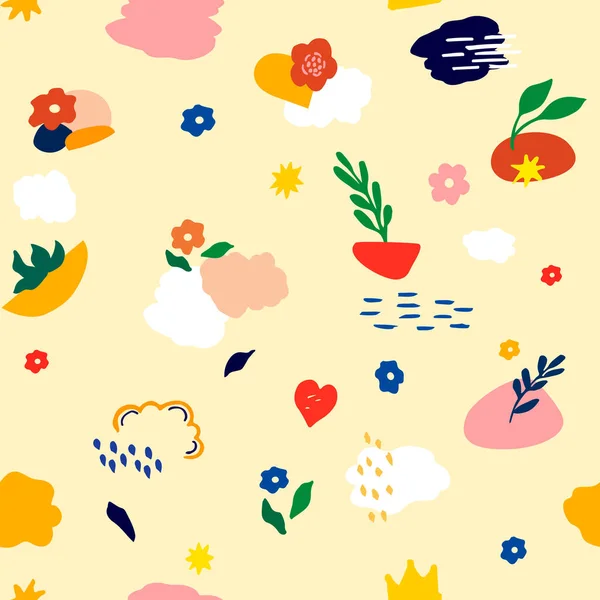 Seamless Pattern Colorful Modern Doodle Set Abstract Decorative Geometric Botanical — 스톡 벡터