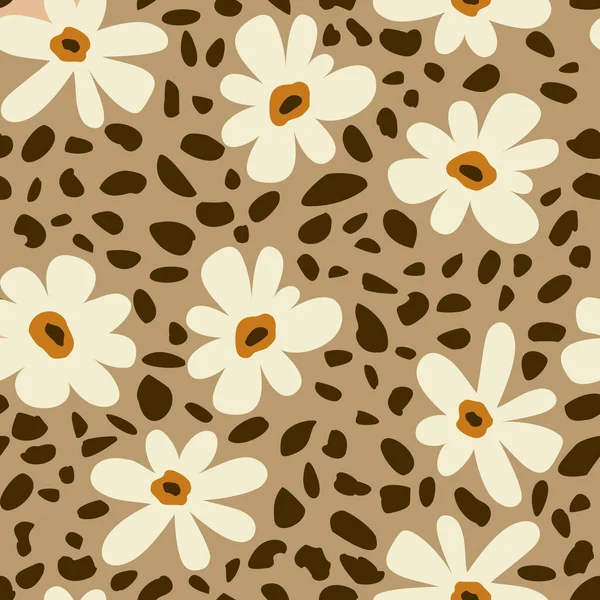 Seamless Pattern Primitive Childish Floral Simple Minimalistic Background Cute Big — Stockvektor