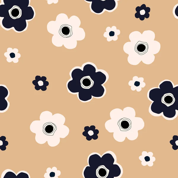 Seamless Background Floral Pattern White Blue Flowers Pastel Brown Background — Stockvektor