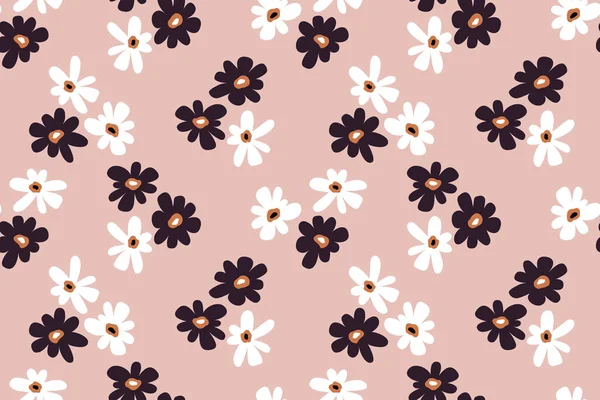 Seamless Background Childish Floral Pattern White Dark Flowers Gray Pink — 스톡 벡터