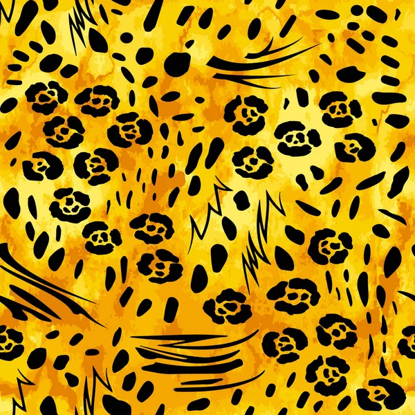 Seamless Pattern Tiger Leopard Safari Africa Pattern Animal Skins Black — Image vectorielle