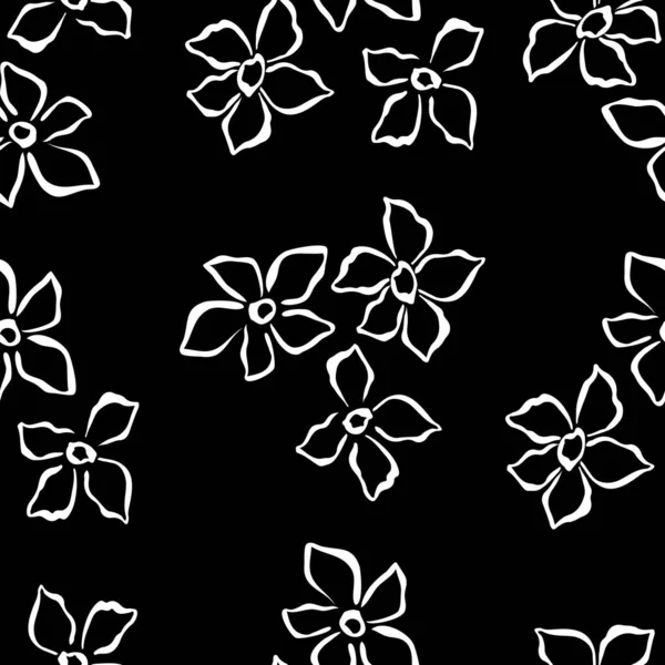 Nahtlose Muster Aus Weißen Umrissen Doodle Zeichnung Blumen Weiße Blumen — Stockvektor
