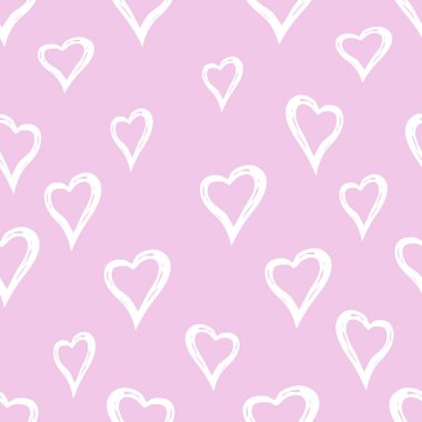 Seamless pattern of pink doodle pastel hearts hand drawing. Love theme for valentine's day or birthday. Vector illustration for paper design for gifts, wallpaper, cover, web, packaging