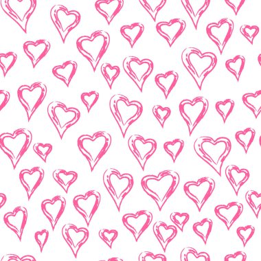 Seamless pattern of pink doodle pastel hearts hand drawing. Love theme for valentine's day or birthday. Vector illustration for paper design for gifts, wallpaper, cover, web, packaging