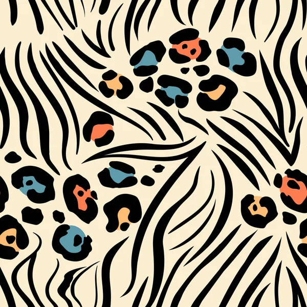 Sömlös Bakgrund Trendiga Exotiska Mönster Med Leopard Hud Och Zebra — Stock vektor