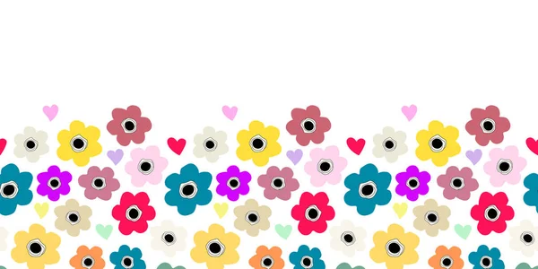 Zökkenőmentes Baner Háttér Gyerekes Virágmintás Virágok Szív Különböző Élénk Színek — Stock Vector