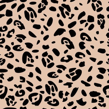 Leopar derisinin soyut ve pürüzsüz desenleri. Kirli pembe arka planda yanlış fırçanın siyah noktaları. Soyut vahşi hayvan derisi izi. Basit modern moda tasarımı