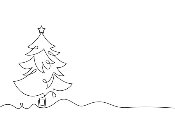 Arbre Noël Noël Nouvel Dessin Avec Une Ligne Noire Dessin — Image vectorielle