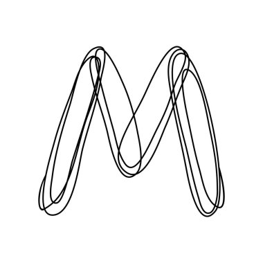 Continuous thin line letter M. vector illustration alphabet symbol with one line, minimalistic simple first letter name icon, logo