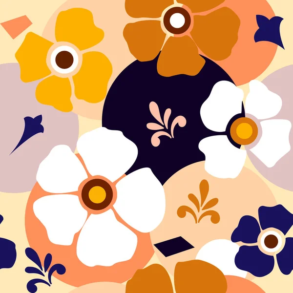 Padrão Sem Costura Applique Flores Coloridas Brilhantes Verão Silhuetas Padrão — Vetor de Stock