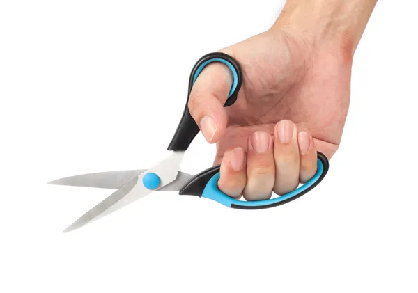 Cut action of scissors on hand — Stock Photo, Image