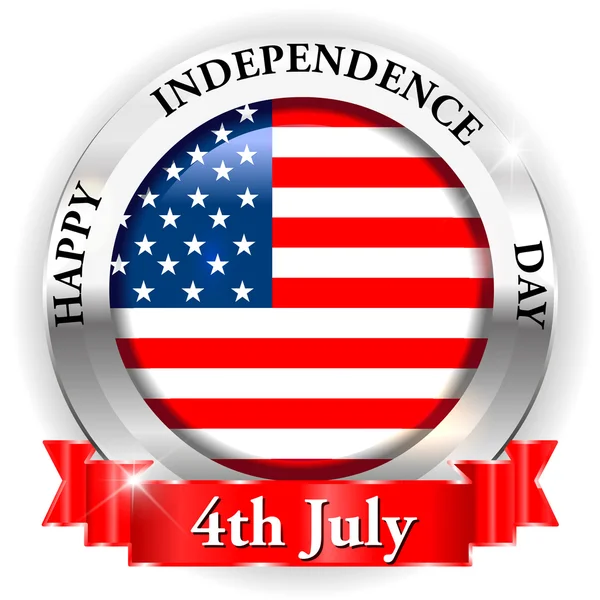 4th july happy independence day on USA badge with ribbon — Stock Vector