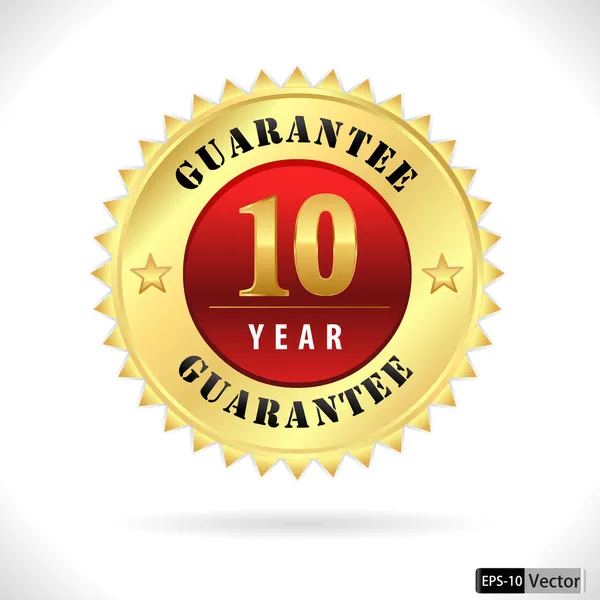 Arany kiváló minőségű 10 év garancia jelvény-vektor eps 10 — Stock Vector
