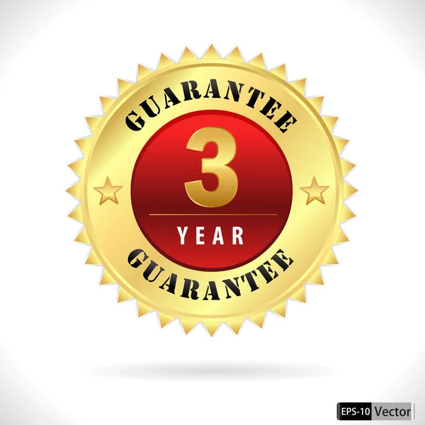 Gold top quality 3 year guarantee badge- vector eps 10 — Stock Vector