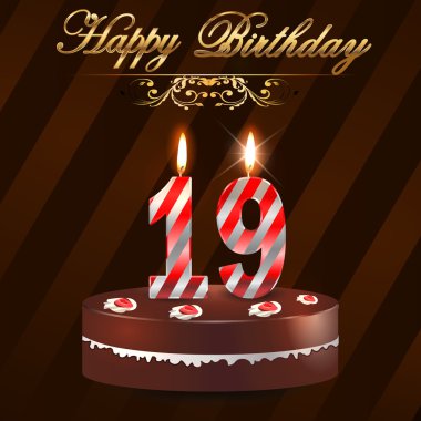 19 yıl kutlu ile pasta ve mumlar, sert 19th birthday - vektör eps10