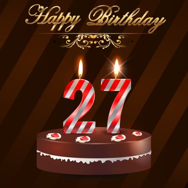 27 yıl kutlu ile pasta ve mumlar, sert 27th doğum - vektör eps10