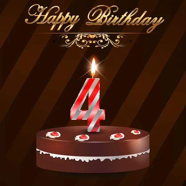 Aniversário feliz de 4 anos difícil com bolo e velas, aniversário de 4 anos - vetor EPS10 — Vetor de Stock