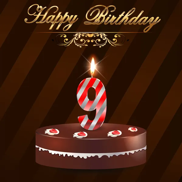 9 Año feliz cumpleaños duro con pastel y velas, 9º cumpleaños - vector EPS10 — Archivo Imágenes Vectoriales