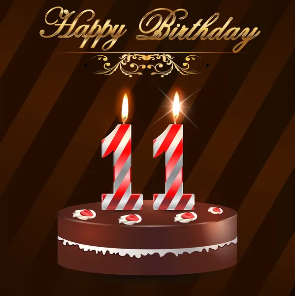 สุขสันต์วันเกิด 11 ปี ด้วยเค้กและเทียน วันเกิดครบรอบ 11 ปี - เวกเตอร์ EPS10 — ภาพเวกเตอร์สต็อก