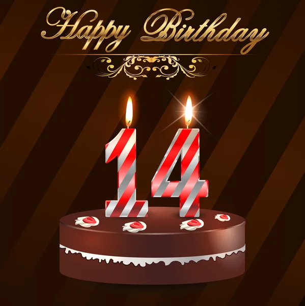 14 лет с тортом и свечами, 14 лет с днем рождения - вектор S10 — стоковый вектор
