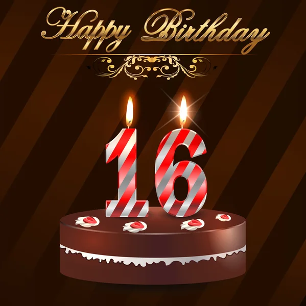 16 anno buon compleanno duro con torta e candele, 16esimo compleanno - vettore EPS10 — Vettoriale Stock