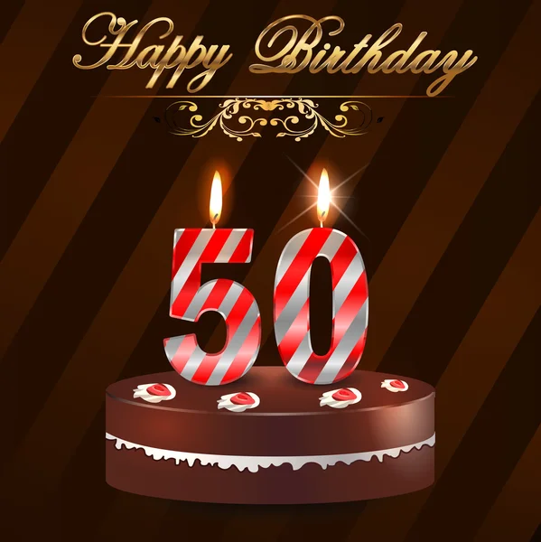 50year happy birthday hard with cake and candles, 50th birthday - vector EPS10 — стоковый вектор