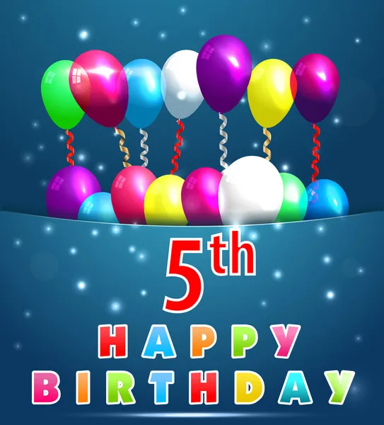 5-Jahres-Glückwunschkarte mit Luftballons und Bändern, 5. Geburtstag - Vektor eps10 — Stockvektor
