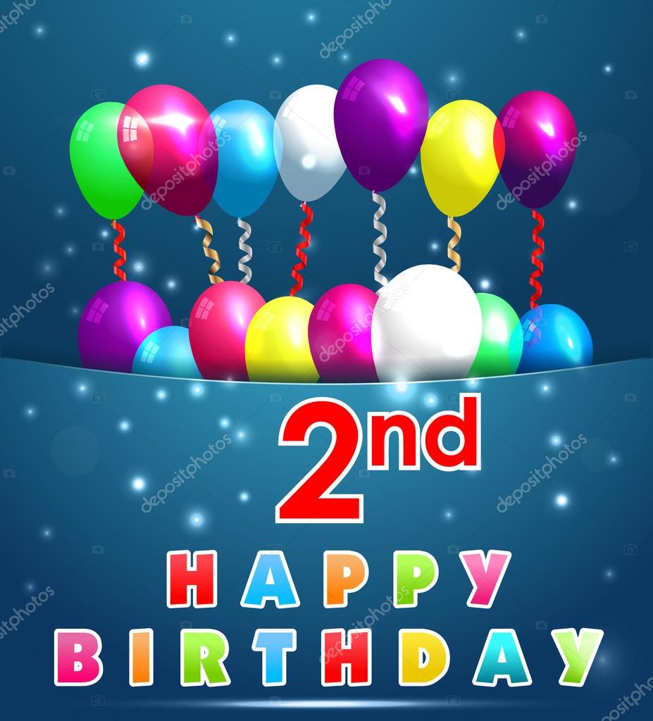 Tarjeta de cumpleaños feliz de 2 años con globos y cintas, 2º cumpleaños -  vector EPS10 Vector de stock por ©atulvermabhai 49042019